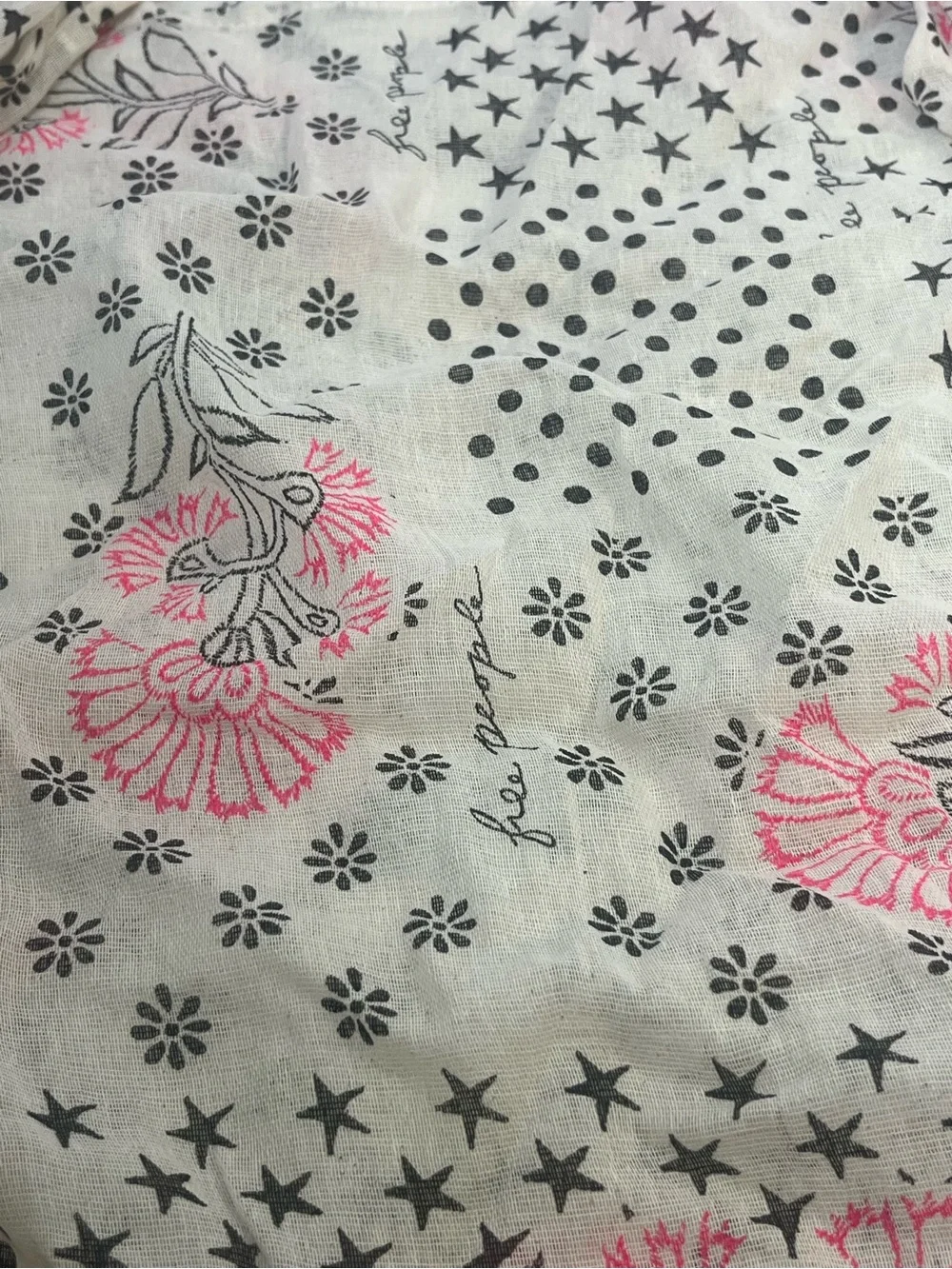 Free People Cream Canvas Tote with Pink Floral Print